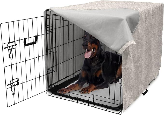 Lunarable Cream Dog Crate Cover, Old Lace Design with Soothing Color Scheme Vintage Style Classical Inspired Image, Easy to Use Pet Kennel Cover for Medium Large Dogs, 42 Inch, Cream Tan