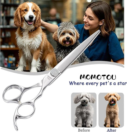 Professional Straight Dog Grooming Scissors with Simulation Diamond 440C Stainless Steel Polished Pet Cat Hair Cutting Shears for Groomers and Home users 8''