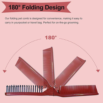 Folding Small Dog Grooming Brush - Perfect for Shih Tzus, Yorkies, and Maltipoos - Ideal Puppy Hair Brushes for Maltese and Small Breeds (Red)