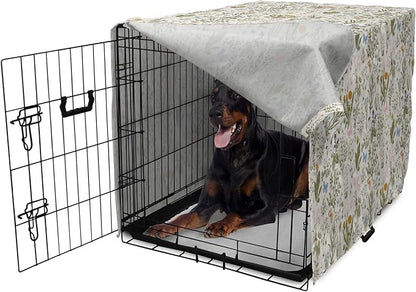 Ambesonne Floral Dog Crate Cover, Vintage Garden Plants Herbs Flowers Botanical Classic Design Art, Easy to Use Pet Kennel Cover for Medium Large Dogs, 42 Inch, Pink Blue