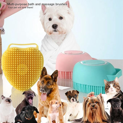 OTAVILEM Body Scrubber with Soap Dispenser for Shower, 3 Pack Silicone Exfoliating Brushes, Soft Body Exfoliator, Bath Loofah for Babies, Kids, Women, Men and Pets, 3 Colors (Heart Shaped)