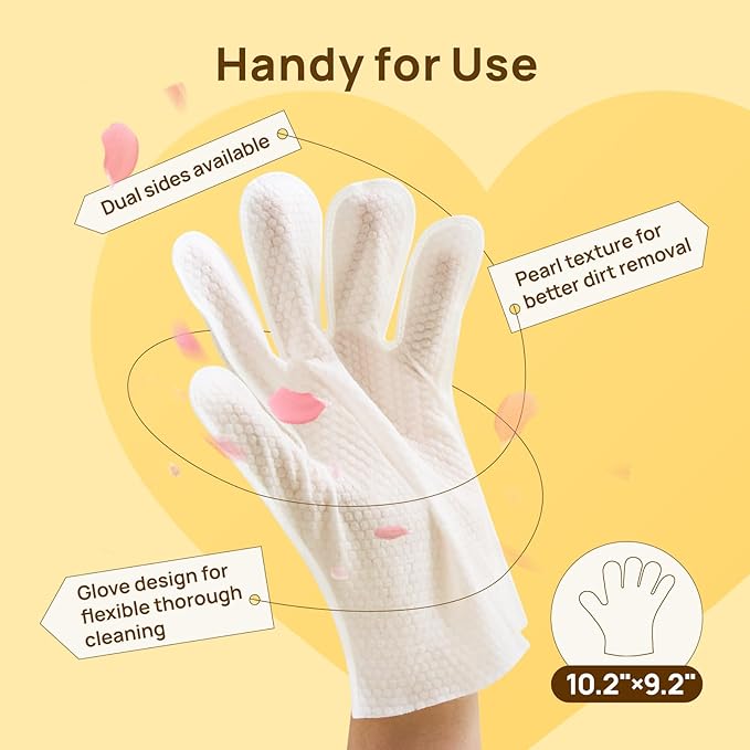 HICC PET Cleaning & Deodorizing Bath Wipes for Dogs and Cats, Hypoallergenic Nourish Fur Coconut Oil Dog Grooming Wipes, Puppy Bathing Gloves Wipes for Daily and Traveling