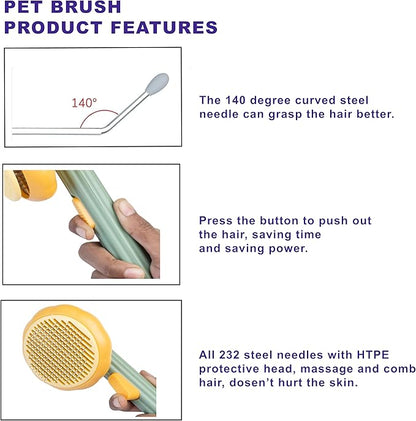 Self Cleaning Slicker Brush, Dog Cat Bunny Pet Grooming Shedding Brush - Easy to Remove Loose Undercoat, Pet Massaging Tool Suitable for Pets with Long or Short Hair (Orange & Green)