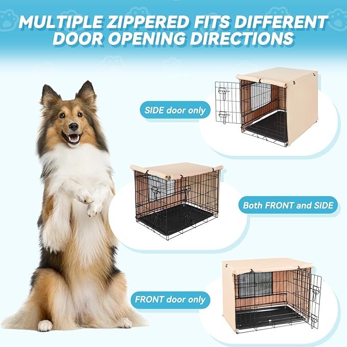 X-ZONE PET 30" Dog Crate Cover for Indoor/Outdoor - Heavy Duty Polyester Pet Kennel Cover Fits for Wire Dog Cage Beige