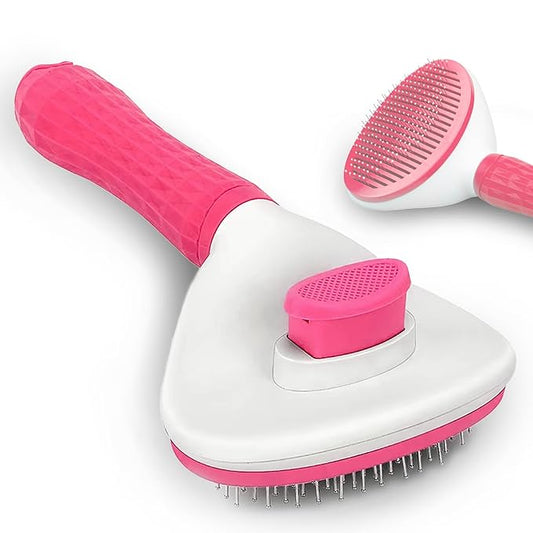 Self-Cleaning Slicker Brush for Dogs & Cats – Deshedding Pet Grooming Tool with Ergonomic Handle – Pain-Free, Rust-Resistant Bristles – Eco-Friendly for Long & Short Coats (Pink)