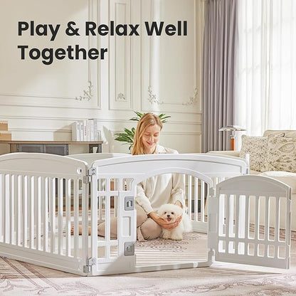 Sweetcrispy Plastic Dog Playpen - 6-Panel 24" Expandable & Durable Pet Fence for Medium Dogs - Indoor & Outdoor Portable Puppy Playpen with Secure Locking Door, White