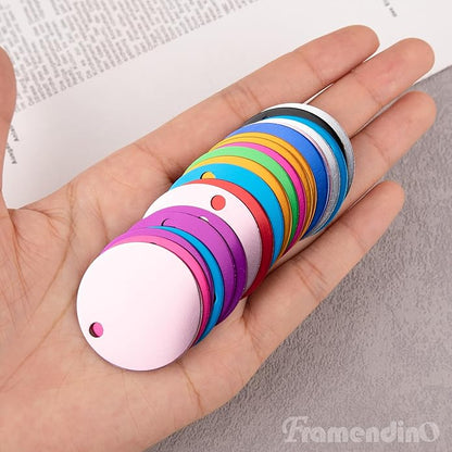 Framendino, Pet ID Tag Colorful Blank Round Double Sided Pets ID Tag Name Phone Number ID Tags Aluminum Charms