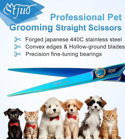 7.5'' Dog Straight Scissors for Grooming 440C Stainless Steel Green Professional Pet Trimming Scissors Sharp Blades Cutting for Dogs and Cats Shears