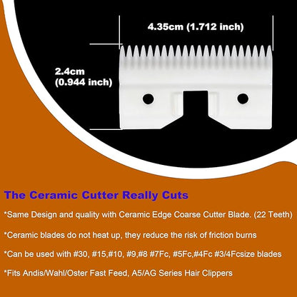 3PCS Ceramic Coarse Pet Replacement Blade Cutter Compatible with Andis 64440, Compatible with Oster A5, Compatible with Walh KM Series Clippers, 22 Teeth
