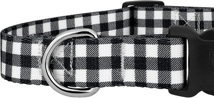 Country Brook Petz - Deluxe Black & White Buffalo Plaid Dog Collar - Made in The U.S.A. - Plaid and Argyle Collection Featuring Charming Designs (5/8 Inch, Small)