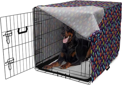 Lunarable Outer Space Dog Crate Cover, Cartoon Planets and Space Ships with Space Background Fun Science, Easy to Use Pet Kennel Cover for Medium Large Dogs, 42 Inch, Dark Blue