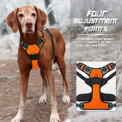 BARKBAY No Pull Dog Harness Front Clip Heavy Duty Reflective Easy Control Handle for Large Dog Walking(Orange,M)