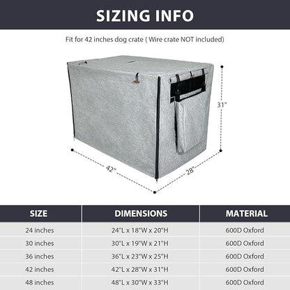 600D Dog Crate Cover, Waterproof Pet Kennel Cover with Storage Bag, Dog Cage Cover Fit for 42 Inch Wire Crate, 42 Inches, Gray (Cover Only)