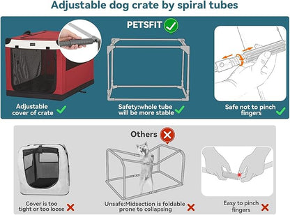 PETSFIT Soft Sided Dog Crate, with Patented Adjustable Fabric Cover, Chewproof & Lockable Mesh Doors, Waterproof Base Collapsible Kennel Red 30 Inch