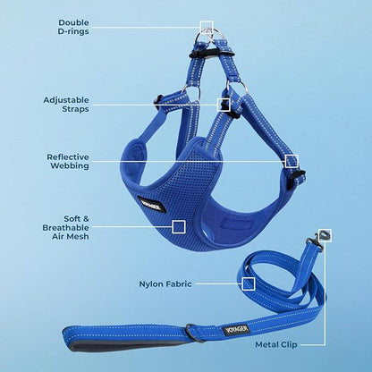 Best Pet Supplies Voyager Adjustable Dog Harness Leash Set with Reflective Stripes for Walking Heavy-Duty Full Body No Pull Vest with Leash D-Ring, Breathable All-Weather - Harness (Royal Blue), M