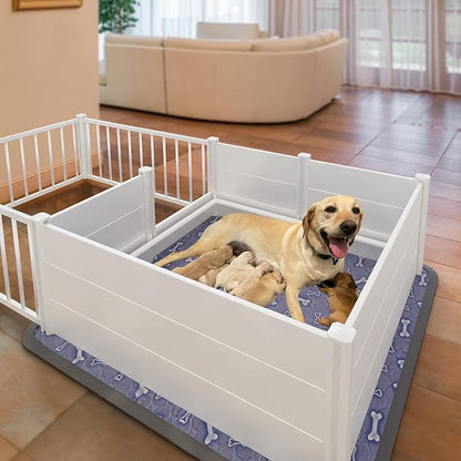 Whelping Box,Whelping Box for Dogs with Washable Puppy Pads, Double Rooms Whelping Pen for Large Breed Dogs,Indoor Whelping Kit for Puppies Birth,White,96"x48"x19.5"