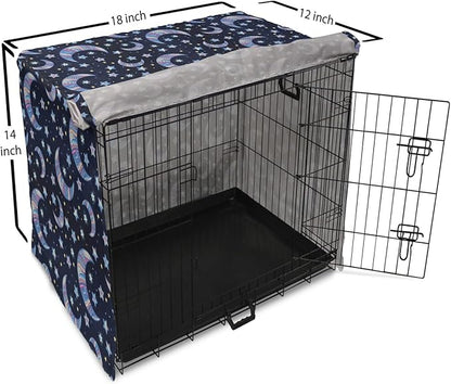 Lunarable Bohemian Stars Dog Crate Cover, Crescent Moon and Night Sky Elements Motif Curvy Background, Easy to Use Pet Kennel Cover for Small Dogs Puppies Kittens, 18 Inch, Pink Blue