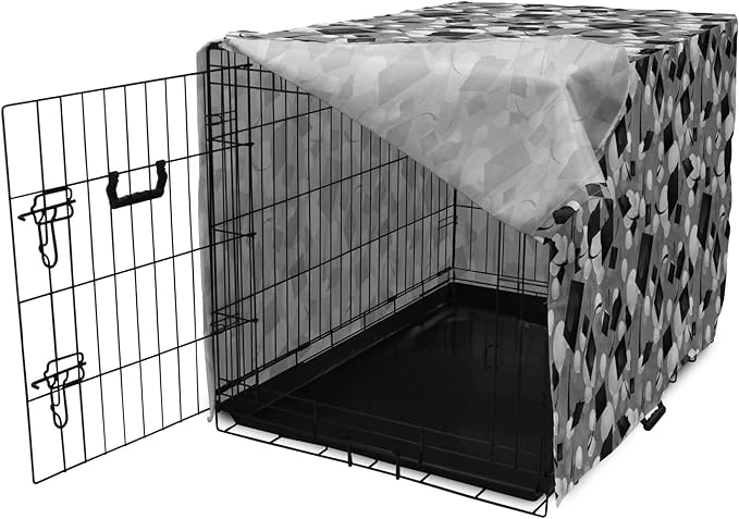 Lunarable Graduation Dog Crate Cover, Clutter of Mortarboard and Balloons in Greyscale Tones, Easy to Use Pet Kennel Cover for Medium Large Dogs, 36 Inch, Charcoal Grey Dimgray
