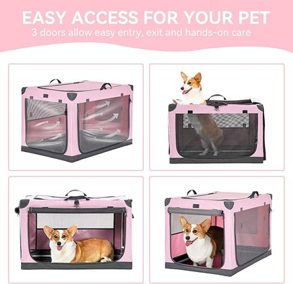 PETSFIT Soft Dog Crate, with Patented Adjustable Fabric Cover, Chewproof & Lockable Mesh Doors, Waterproof Base Collapsible Kennel Pink 30 Inch
