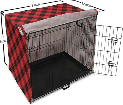 Lunarable Buffalo Plaid Dog Crate Cover, Grid Style Illustration with Horizontal Lines Pattern Diamond, Easy to Use Pet Kennel Cover for Small Dogs Puppies Kittens, 18 Inch, Orange and Charcoal Grey