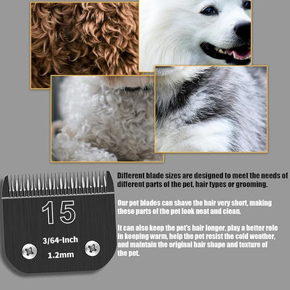 3 Pack 15# Detachable Dog Grooming Steel Blades,Compatible with Andis,Oster A5,Wahl KM-10 Series,Cut Length 3/64" 1.2MM （Black）
