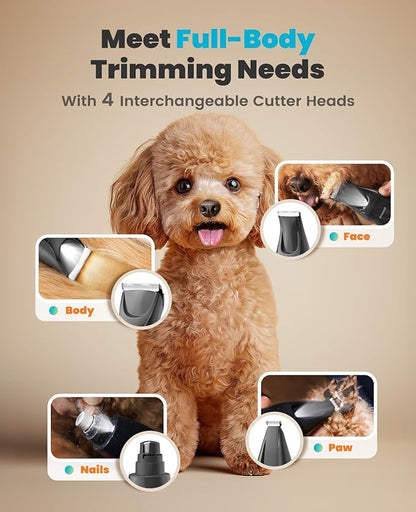 oneisall Quiet Dog Clippers for Grooming, LED Light Dog Paw Trimmer Dog Nail Grinder, Rechargeable 2000mAh Dog Grooming Clippers Cordless Dog Hair Trimmer Electric Dog Trimmer for Paw, Nail, Body