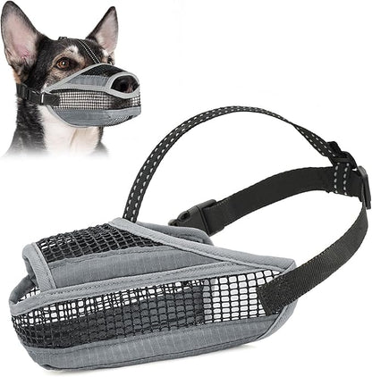 Dog Muzzle for Large Medium Small Dogs, Soft Mesh Muzzle for Dogs with Reflective Adjustable Strap, Prevent Biting Chewing and Licking, Dog Nose Open Design for Reduction Friction (Grey, M)