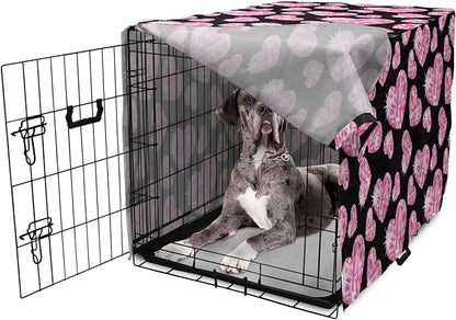 Ambesonne Diamonds Dog Crate Cover, Romantic Pink Heart Stones on Black Background Valentines Day Theme, Easy to Use Pet Kennel Cover for Medium Large Dogs, 48 Inch, Pink Black