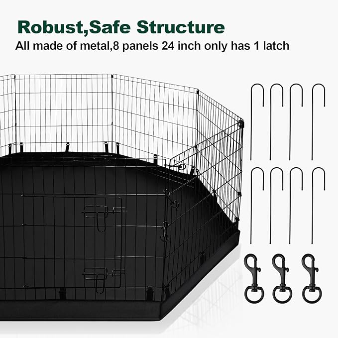 PJYuCien Dog Playpen - Metal Foldable Dog Exercise Pen, Pet Fence Puppy Crate Kennel Indoor Outdoor with 8 Panels 30”H & Bottom Pad for Small Medium Pets