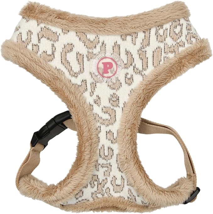 Pinkaholic New York Tailsy Dog Harness Over-The-Head Warm Winter Leopard Pattern Adjustable Chest for Small Dog, Beige, Large