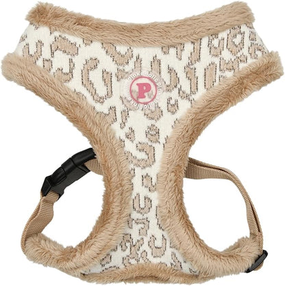 Pinkaholic New York Tailsy Dog Harness Over-The-Head Warm Winter Leopard Pattern Adjustable Chest for Small Dog, Beige, Large