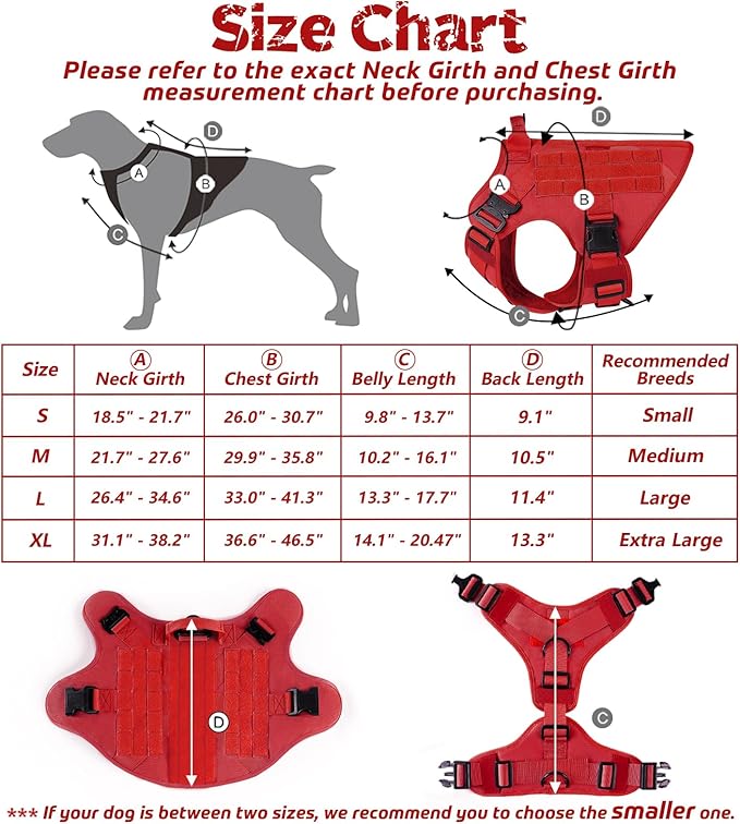 rabbitgoo Tactical Dog Harness for Large Dogs, Heavy Duty Dog Harness with Handle, No-Pull Service Dog Vest Large Breed, Adjustable Military Dog Vest Harness for Training Hunting Walking, Red, M