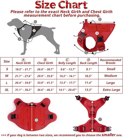 rabbitgoo Tactical Dog Harness for Large Dogs, Heavy Duty Dog Harness with Handle, No-Pull Service Dog Vest Large Breed, Adjustable Military Dog Vest Harness for Training Hunting Walking, Red, M