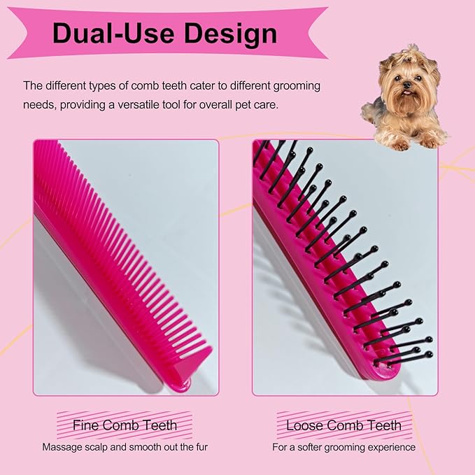Folding Small Dog Grooming Brush - Perfect for Shih Tzus, Yorkies, and Maltipoos - Ideal Puppy Hair Brushes for Maltese and Small Breeds (Rose Red)
