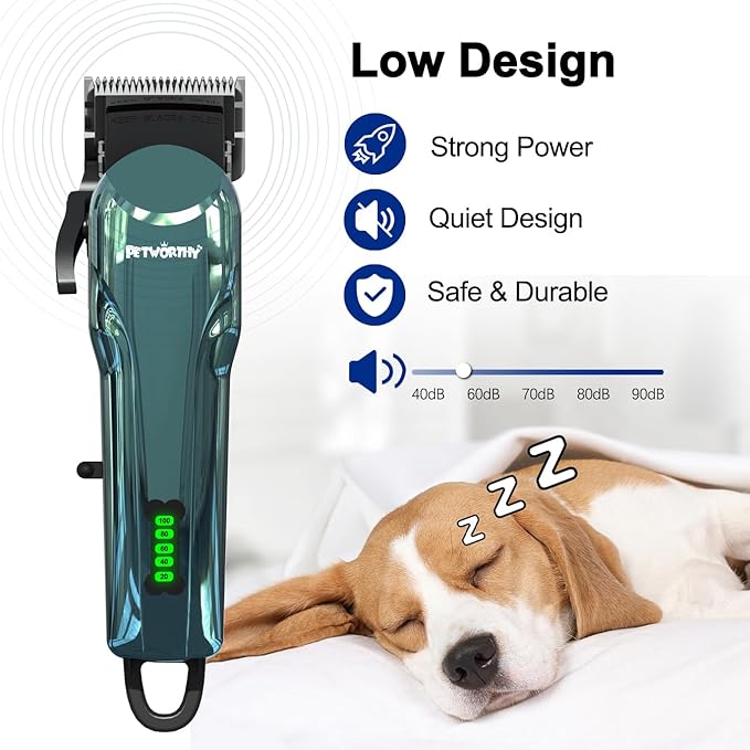 Quiet Dog Grooming Kit - 2000mAh Dog Clippers for Grooming Dog Grooming Clippers for Heavy Thick Hair Coats Waterproof Rechargeable Cordless Clippers Safe and Easy to Clean Home Pet Grooming