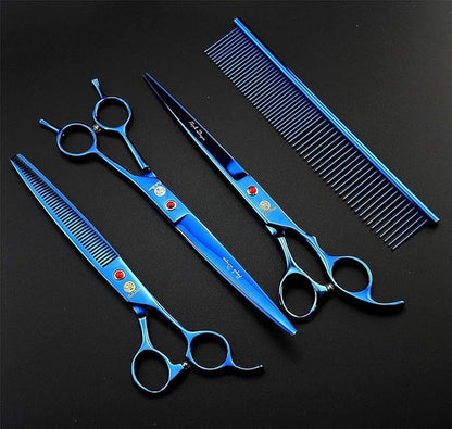 Purple Dragon 8.0" Titanium Multicolor Professional Pet Grooming Scissors Set,Straight & Thinning & Curved Scissors Shear with Bag for Dog Cat Grooming