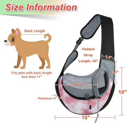 Cosmos Pet Dog Sling Carrier Breathable Mesh Pet Sling Bag Travel Pet Safe Carrier Hand Free Puppy Satchel with Padded Strap and Safety Rope for Small Dogs Cats Puppies to Outdoor Travel (Pink)