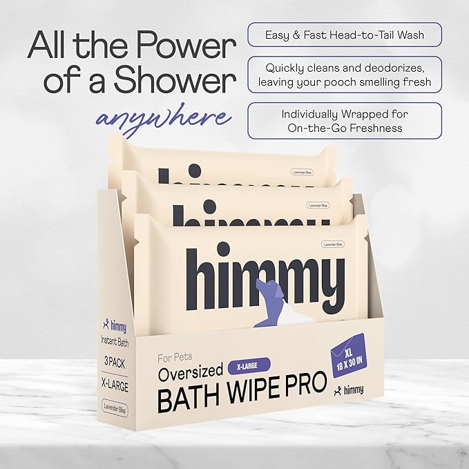 Himmy XL Pet Wipes for Dogs and Cats – 18” x 30” Bath Wipes for Cleaning, Deodorizing, Conditioning, Anti-Itch Grooming, Wet Dog Wipes for Paws, Butt, Ear, Eye, Whole Body Fresh Lemon