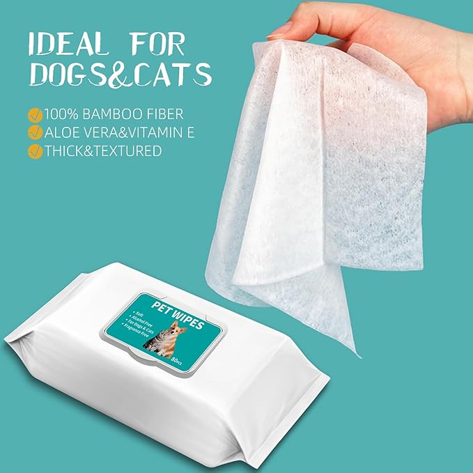 Pet Hypoallergenic Wipes,Extra Thick Cat Wipes for Cleaning Small Animal's Paws,Ears,Butt,Face and Eyes,Portable Organic Paw Wipes for Cats,Ideal for Home or Trave (320 Count (Pack of 4))