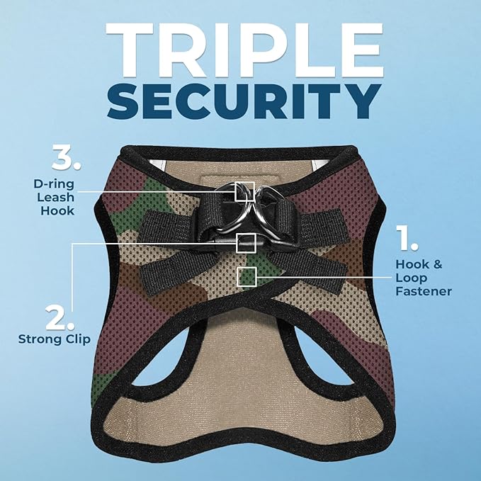 Voyager Step-in Air Dog Harness - All Weather Mesh, Reflective, No Pull Harness for Small, Medium Dogs, Cats - Secure with Hook & Loop Fastener, Buckle, Double D-Rings - Army/Black Trim, L
