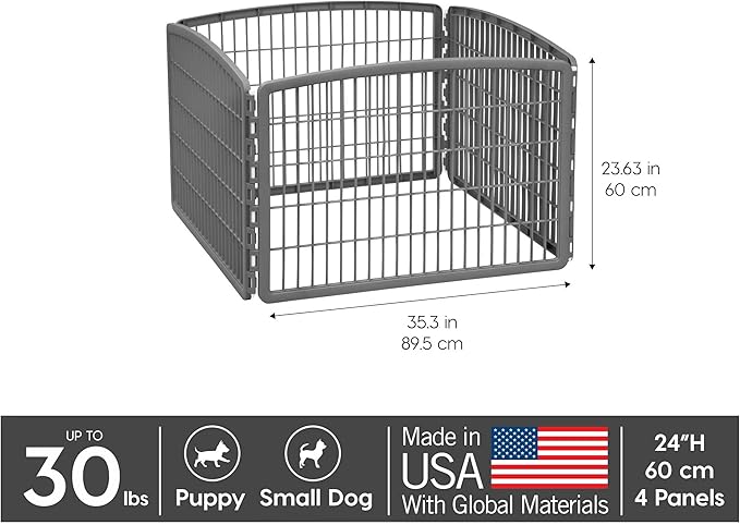 IRIS USA Dog Playpen, 4-Panel 24" Pet Playpen, Puppy Playpen, Indoor/Outdoor Dog Pen, 35 x 35 x 24, Foldable, Customizable, Dark Gray