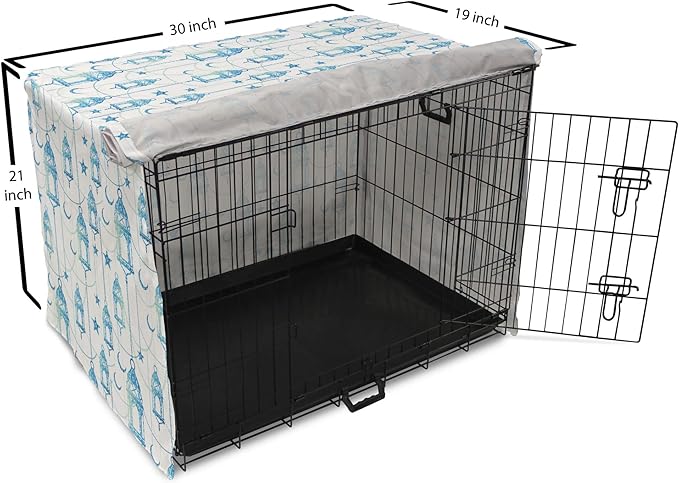 Lunarable Oriental Dog Crate Cover, Eastern Theme Celebration Pale Toned Composition Folkloric Look Print, Easy to Use Pet Kennel Cover for Cats & Medium Dogs, 30 Inch, Pale Green White Blue
