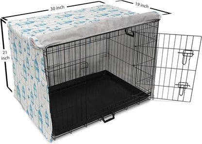 Lunarable Oriental Dog Crate Cover, Eastern Theme Celebration Pale Toned Composition Folkloric Look Print, Easy to Use Pet Kennel Cover for Cats & Medium Dogs, 30 Inch, Pale Green White Blue