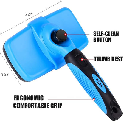 Fida Self Cleaning Slicker Brush with Protective Ball Tips, Dog & Cat Brush for Shedding and Grooming Loose Undercoat, Mats - Small to Large Dogs & Cats, Short to Long Hair