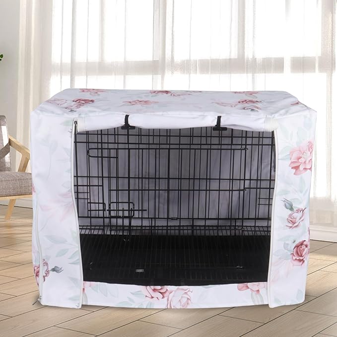 Pethiy Dog Crate Cover Durable Polyester Pet Kennel Cover Universal Fit for Wire Dog Crate - Fits Most 24 inch Dog Crates - Cover only -Flower-24