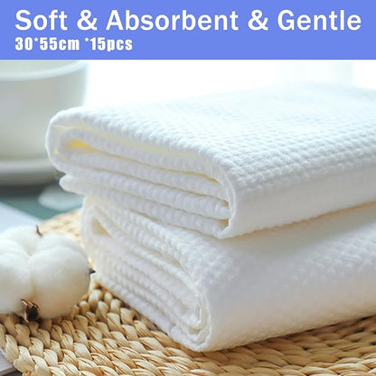 Disposable Pet Bath Towel,15 PCS Portable Pet Grooming Towels,11.8 x 21.6 inch Convenient Pet Cleaning Towel Pet Drying Towels,Absorbent Bath Towel for Small Dog Puppy Cat, White