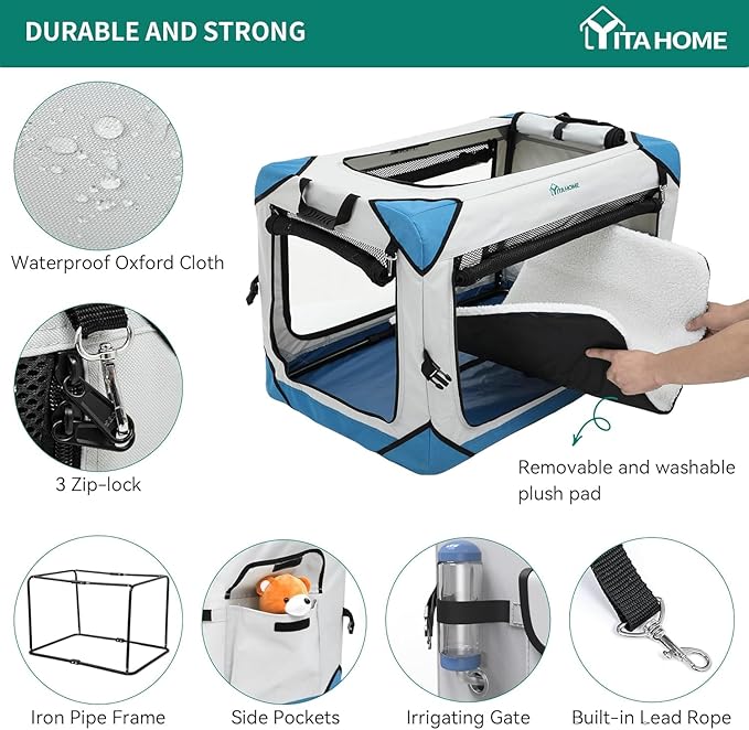 YITAHOME Collapsible Dog Crate, 4-Door Portable Travel Dog Crate with Durable Mesh Windows, Foldable Soft Dog Crate Kennel for Indoor & Outdoor(26" L x 18" W x 18" H)