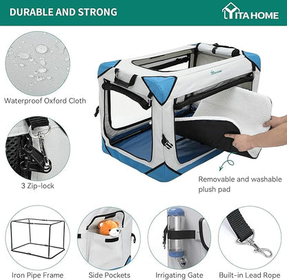 YITAHOME Collapsible Dog Crate, 4-Door Portable Travel Dog Crate with Durable Mesh Windows, Foldable Soft Dog Crate Kennel for Indoor & Outdoor(26" L x 18" W x 18" H)
