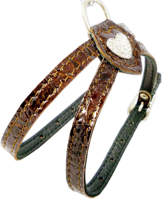 Rhinestones Luxury Brown Leather Dog Harness for Toy Breeds with Crystal Diamantes X-Small. Suggested for 10"-13" Chest.
