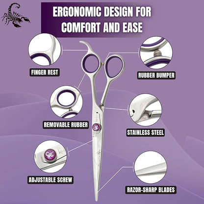 Kenchii Scorpion Dog Grooming Scissors, 7 Inch Straight Shears, Dog Scissors for Grooming, Professional Pet Grooming Scissors, Heavy Duty, Durable and Sharp